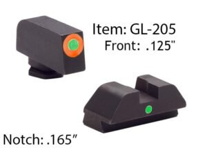 Ameriglo Glock Tritium I-Dot Night Sight Set for Glock 42 43 - Orange Outline Front / Single Green Dot Rear