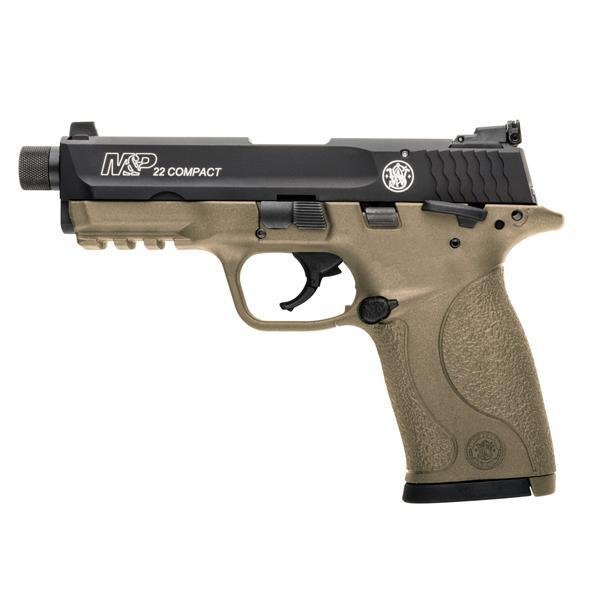 Smith & Wesson M&P 22 Compact Series Handgun .22 LR 10rd Magazines (2) 3.3" Threaded Barrel FDE with Black Slide
