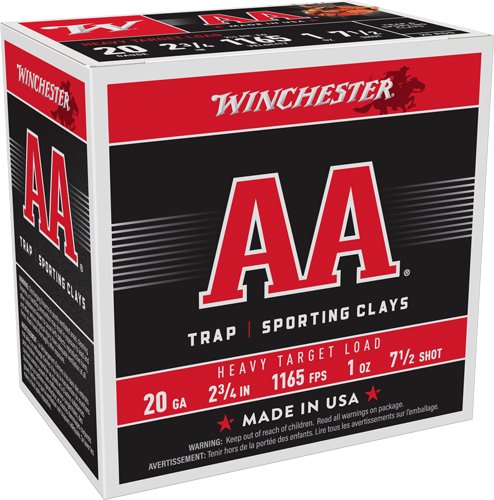 WINCHESTER AA 20GA 2.75" 1OZ - #7.5 1165FPS 250RD CASE LOT