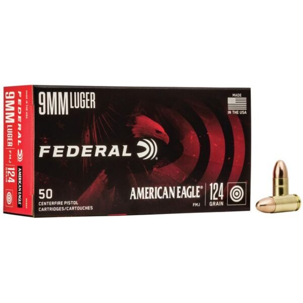 Federal American Eagle Handgun Ammunition 9mm Luger 124 gr FMJ 1150 fps 1000/ct