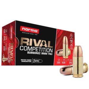 Norma Rival Competition Subsonic Ammunition 9mm Luger 158gr TMJ 838 fps 50/ct