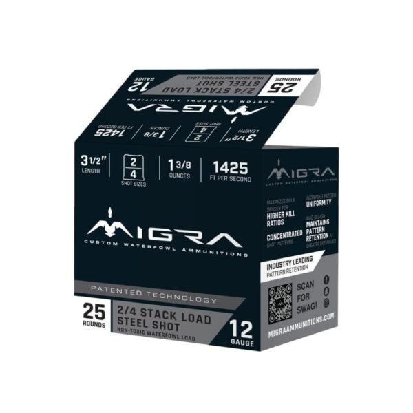 Migra Steel Waterfowl Stacked Shotshells 12ga 3.5" 1-3/8oz 1425 fps #2 & #4 25/ct