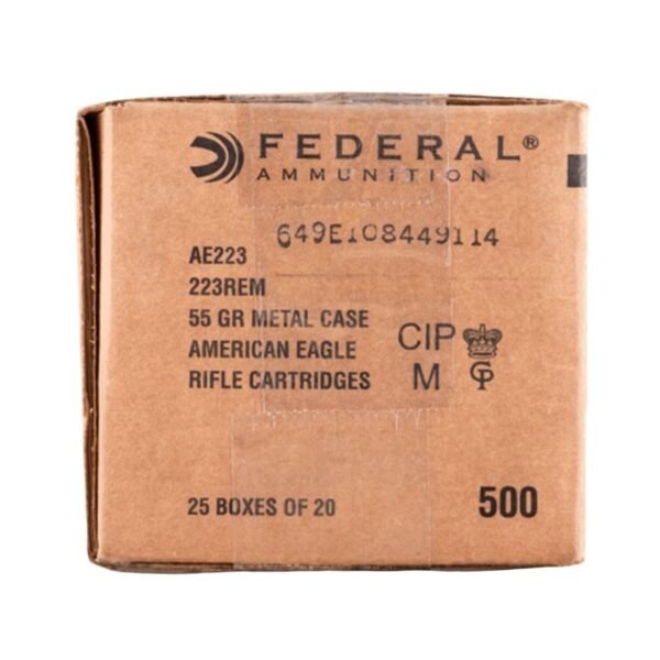 Federal Ammo American Eagle Rifle Ammunition .223 Rem 55 gr FMJ 3240 fps 500/rd Case