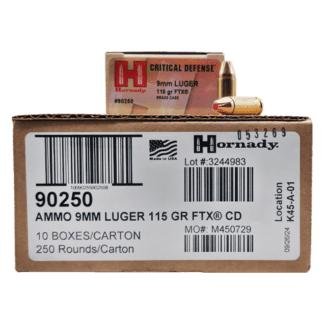 Hornady Critical Defense FTX Handgun Ammunition 9mm Luger 115gr PT 1140 fps 250/ct Case (10-25/ct Boxes)